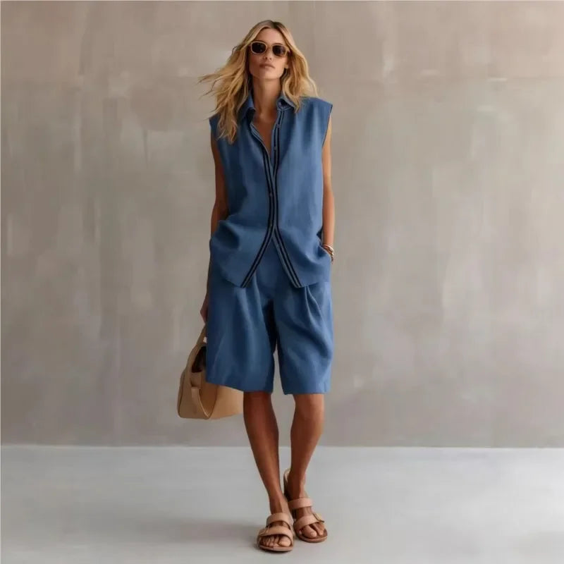 Linen Two Piece Set – Women's Sleeveless Relaxed Fit