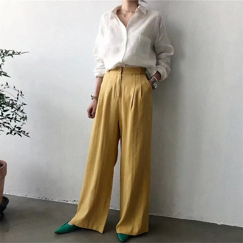 Women's Soft Linen Blend Open Collar Shirt – Relaxed Oversized Fit