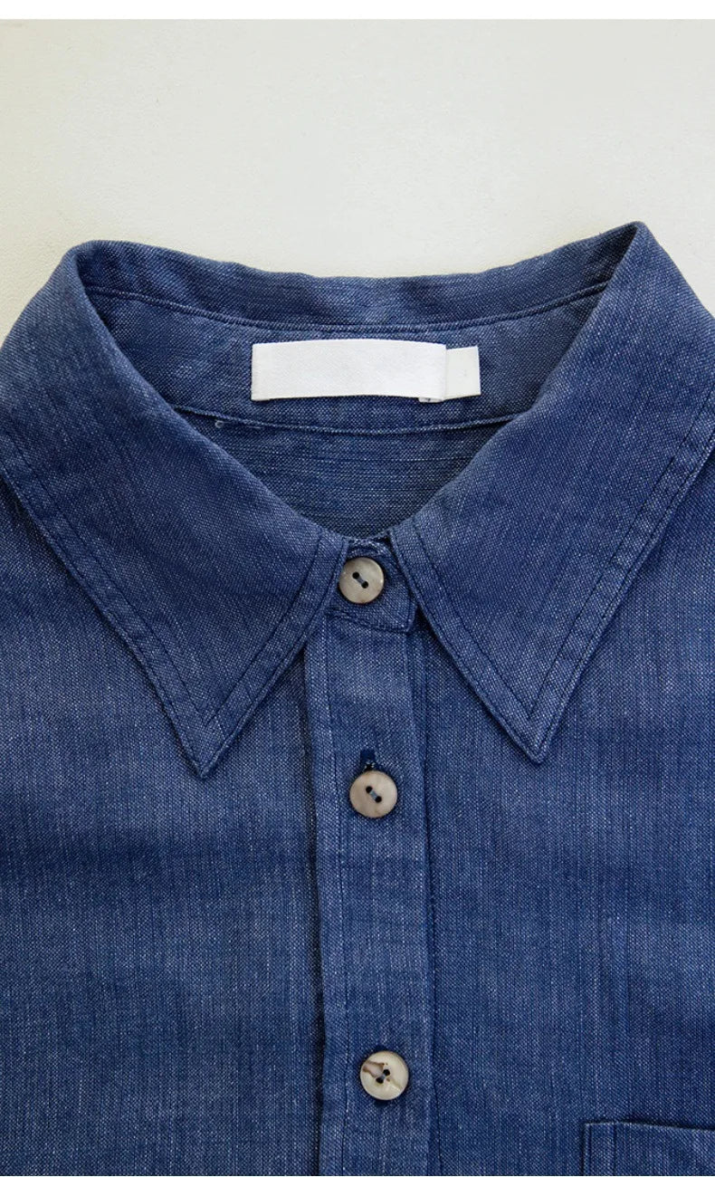 Women's Lyocell-Linen Blend Oversized Longline Shirt – Classic Collar