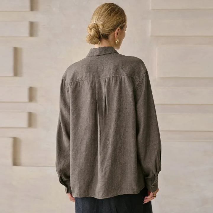 Women's Lyocell-Linen Blend Oversized Longline Shirt – Classic Collar