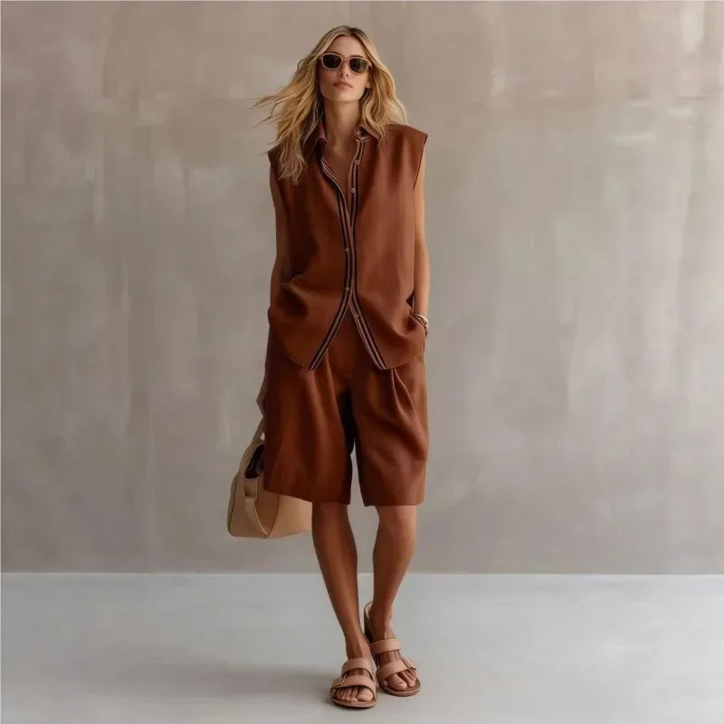 Linen Two Piece Set – Women's Sleeveless Relaxed Fit