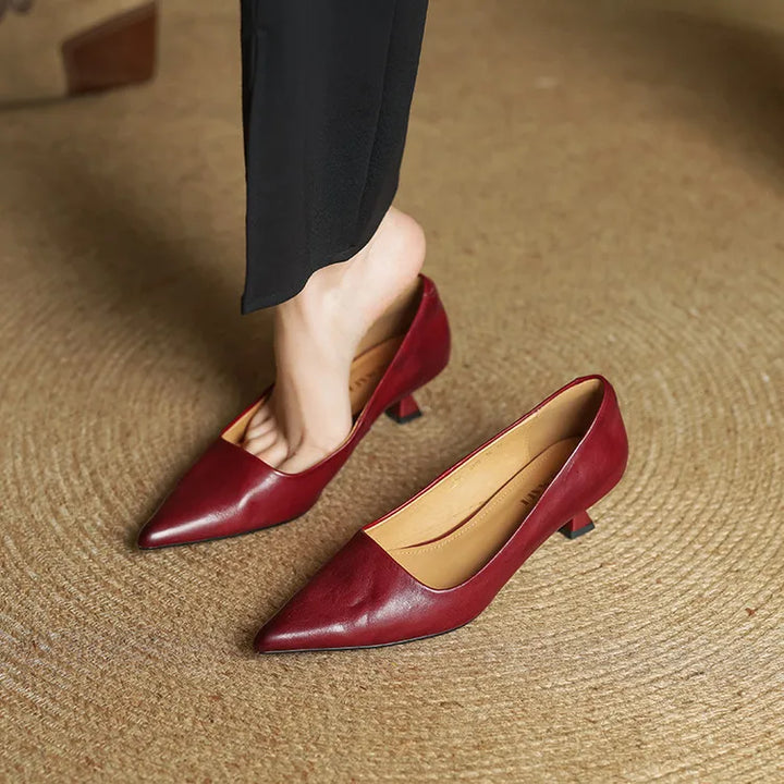 Women's Leather Pointed Toe Kitten Heel Pumps – Foam Padded Insole