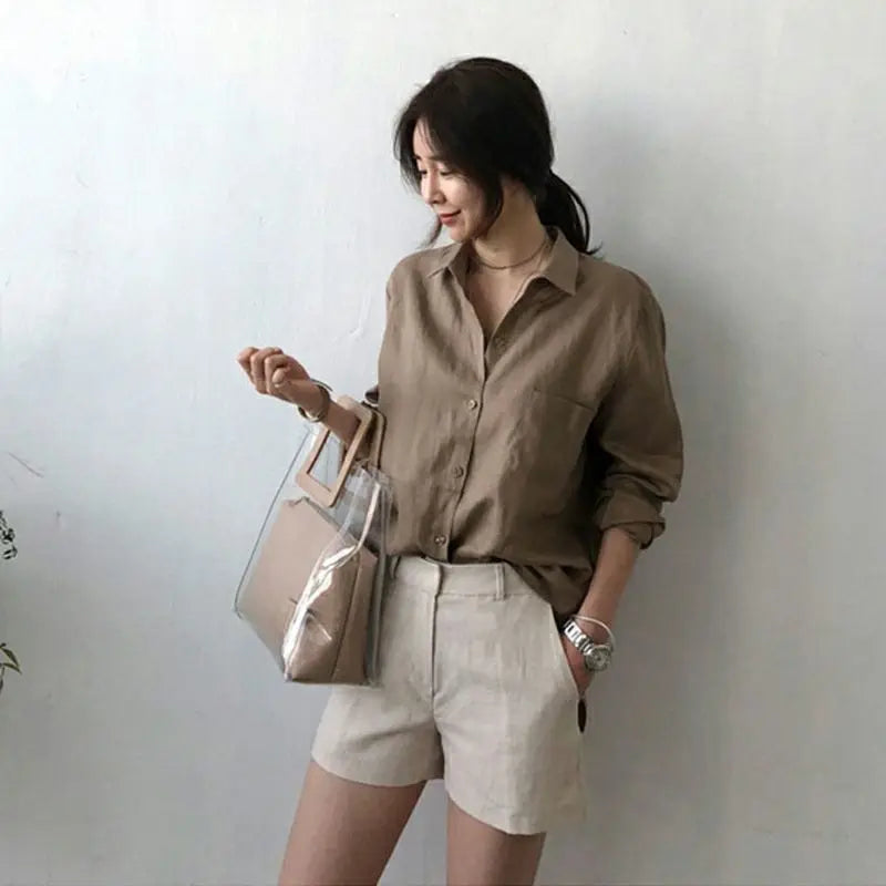 Linen Two Piece Set Women – Oversized Shirt & Shorts