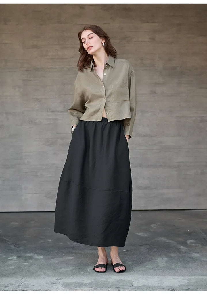 Women's 100% Linen Cropped Oversized Shirt – Long Sleeve