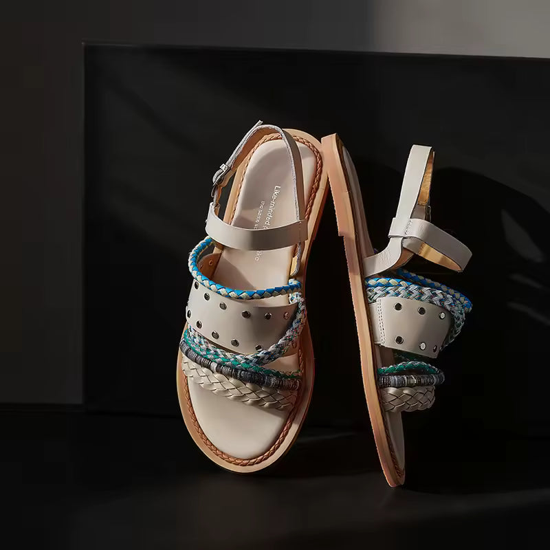 Women's Flat Gladiator Sandals – Braided Leather Slingback