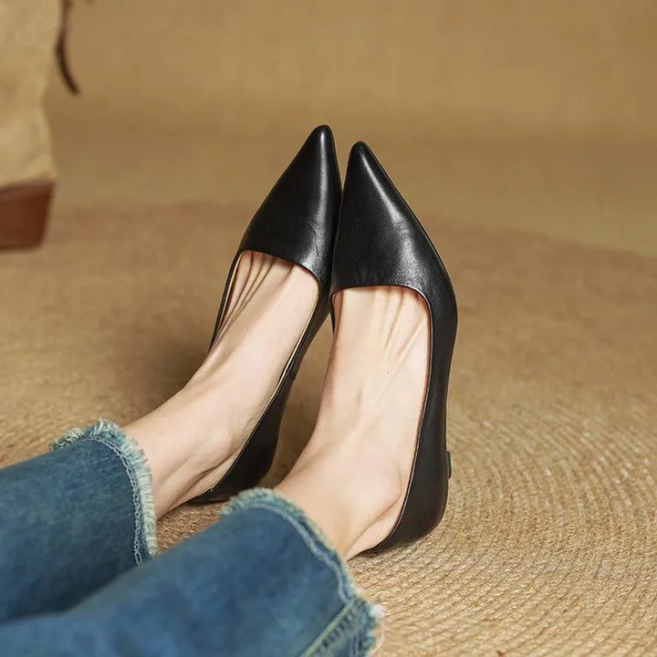 Women's Leather Pointed Toe Kitten Heel Pumps – Foam Padded Insole