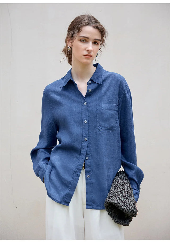 Women's Lyocell-Linen Blend Oversized Longline Shirt – Classic Collar