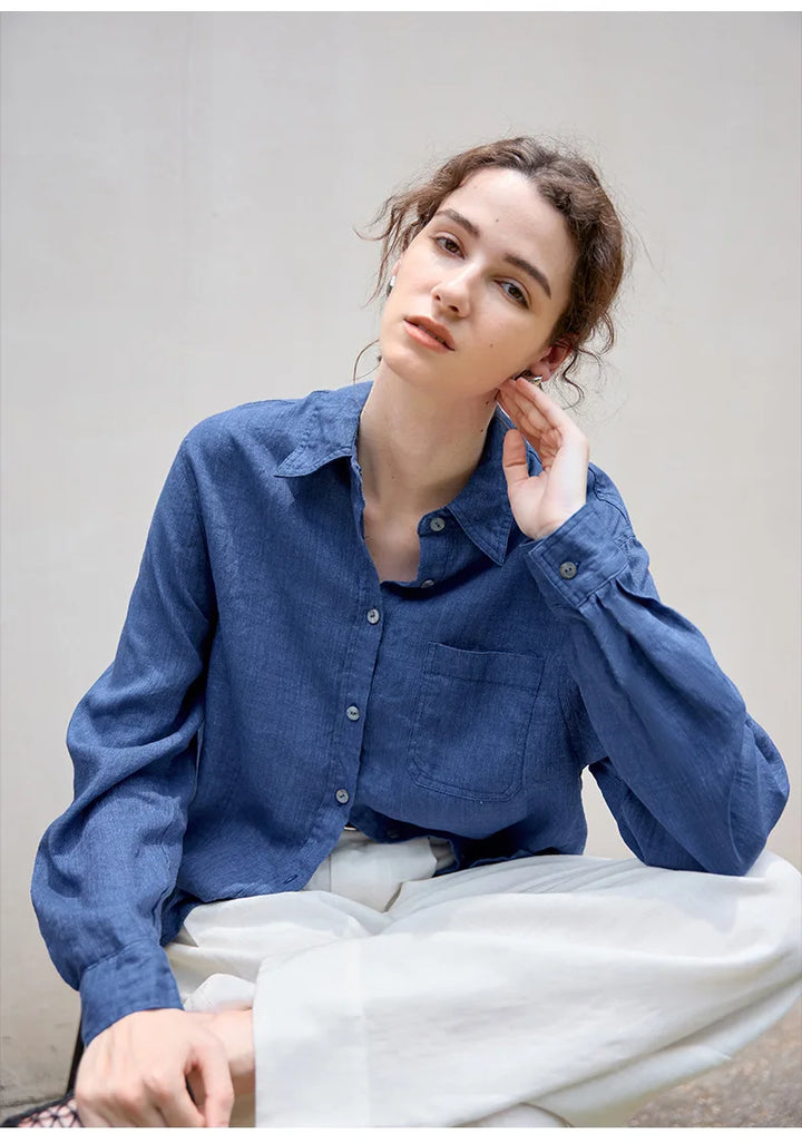 Women's Lyocell-Linen Blend Oversized Longline Shirt – Classic Collar