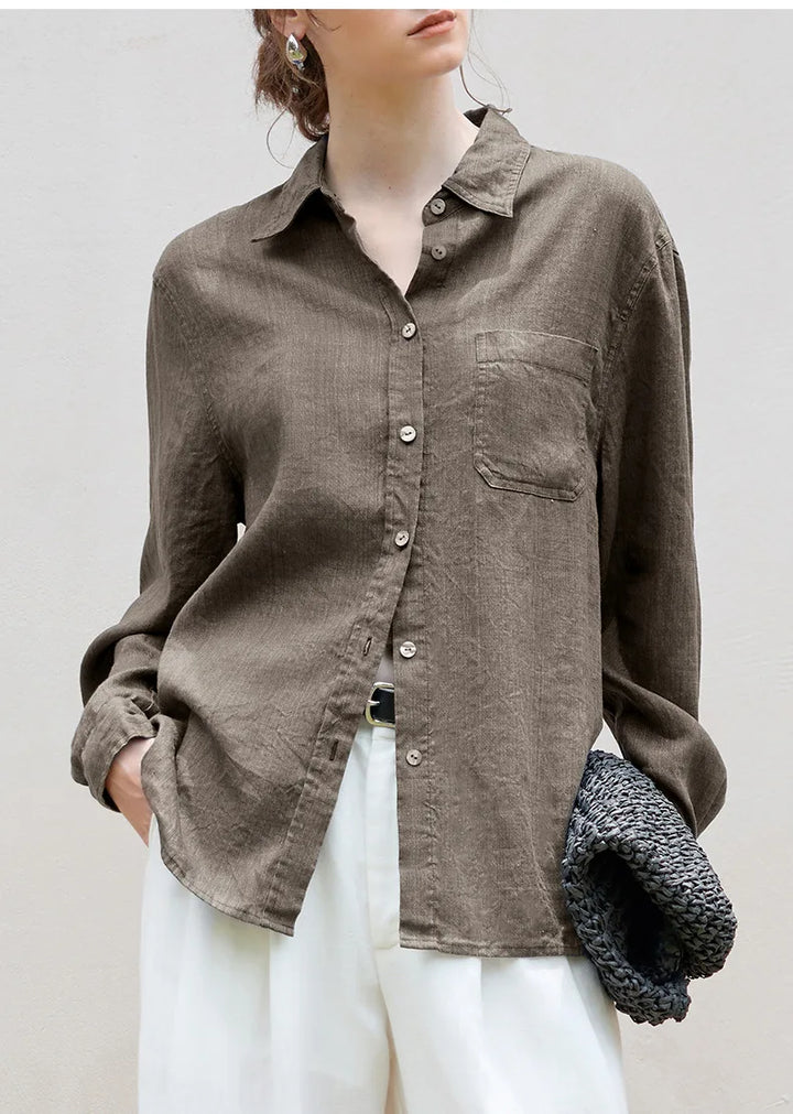 Women's Lyocell-Linen Blend Oversized Longline Shirt – Classic Collar