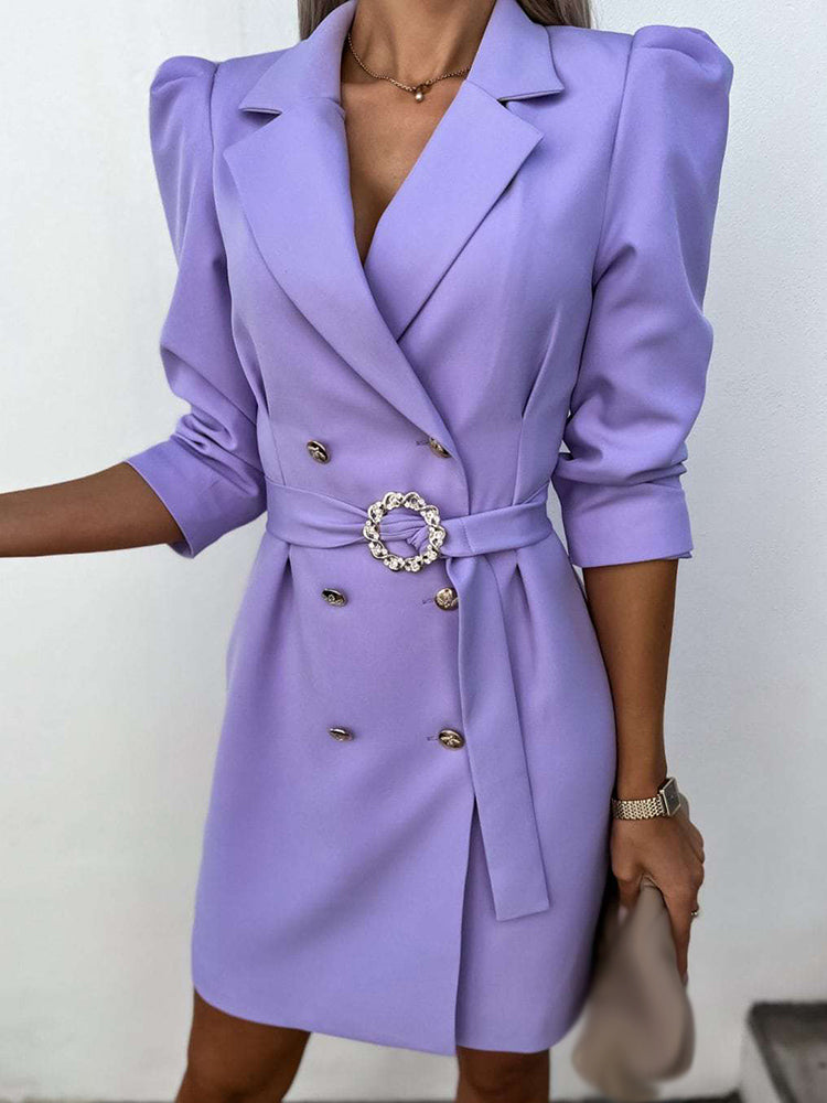 Women's Double-Breasted Blazer Mini Dress – Belted Structured Tailored