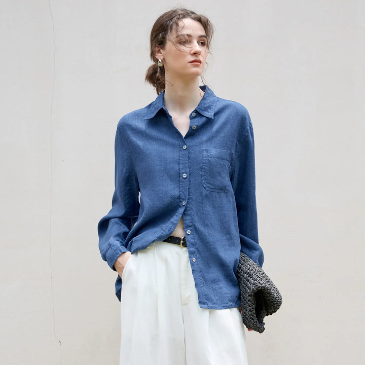 Women's Lyocell-Linen Blend Oversized Longline Shirt – Classic Collar