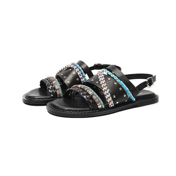 Women's Flat Gladiator Sandals – Braided Leather Slingback