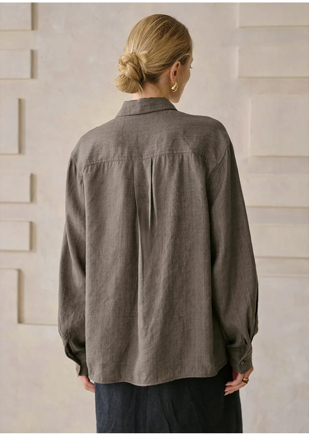 Women's Lyocell-Linen Blend Oversized Longline Shirt – Classic Collar