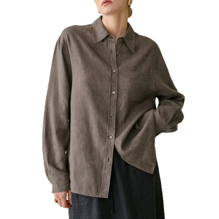 Women's Lyocell-Linen Blend Oversized Longline Shirt – Classic Collar