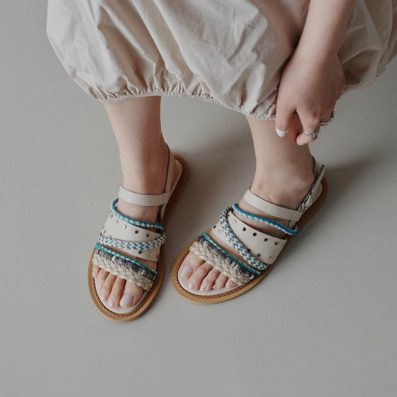 Women's Flat Gladiator Sandals – Braided Leather Slingback