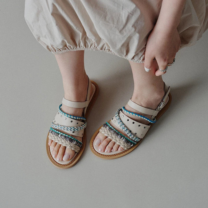 Women's Flat Gladiator Sandals – Braided Leather Slingback
