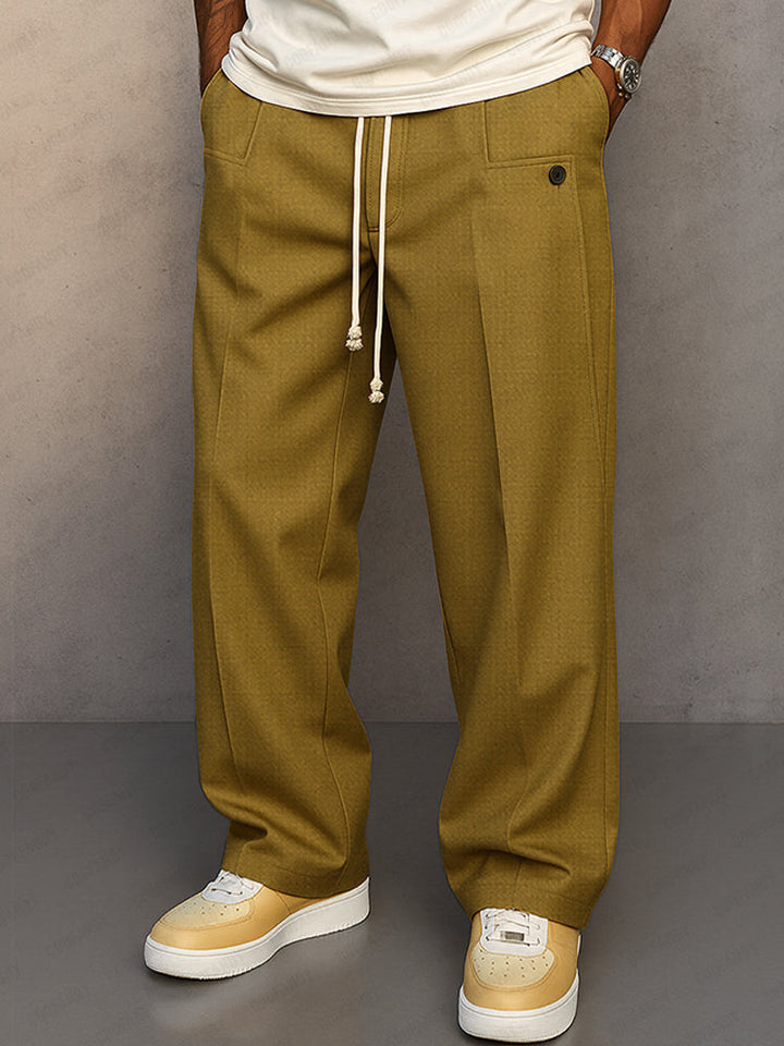 Wide Leg Pleated Trousers for Men – Drawstring Waist
