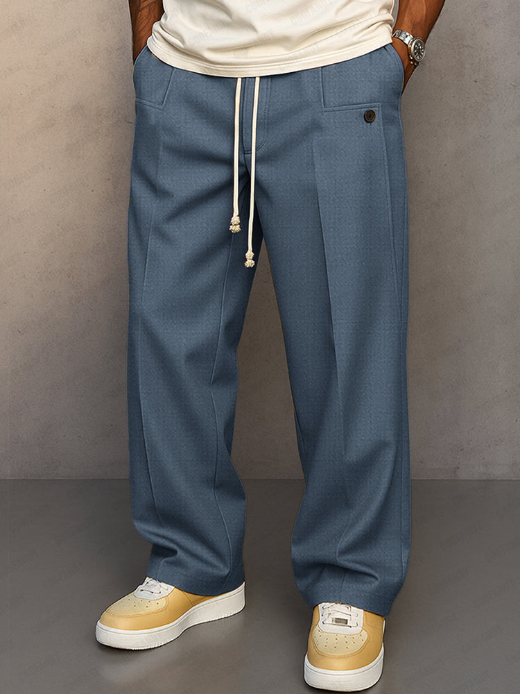 Wide Leg Pleated Trousers for Men – Drawstring Waist