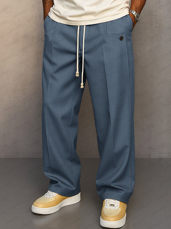 Wide Leg Pleated Trousers for Men – Drawstring Waist