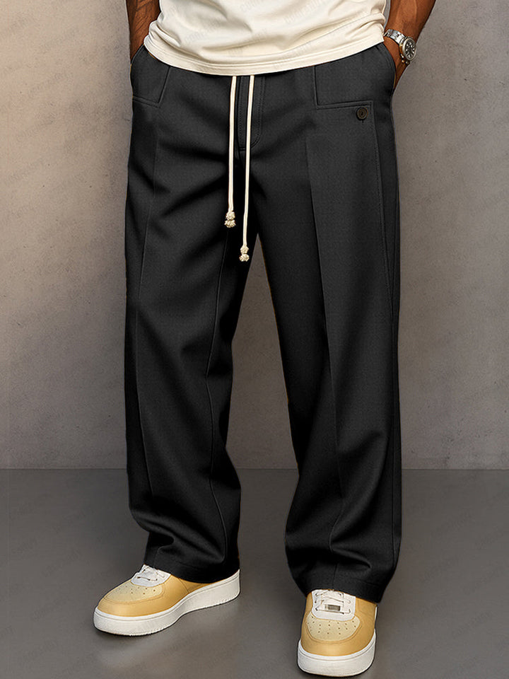Wide Leg Pleated Trousers for Men – Drawstring Waist