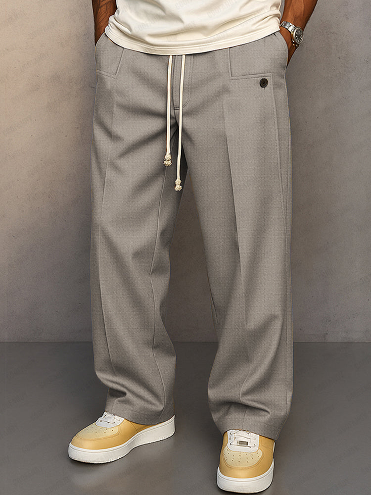 Wide Leg Pleated Trousers for Men – Drawstring Waist