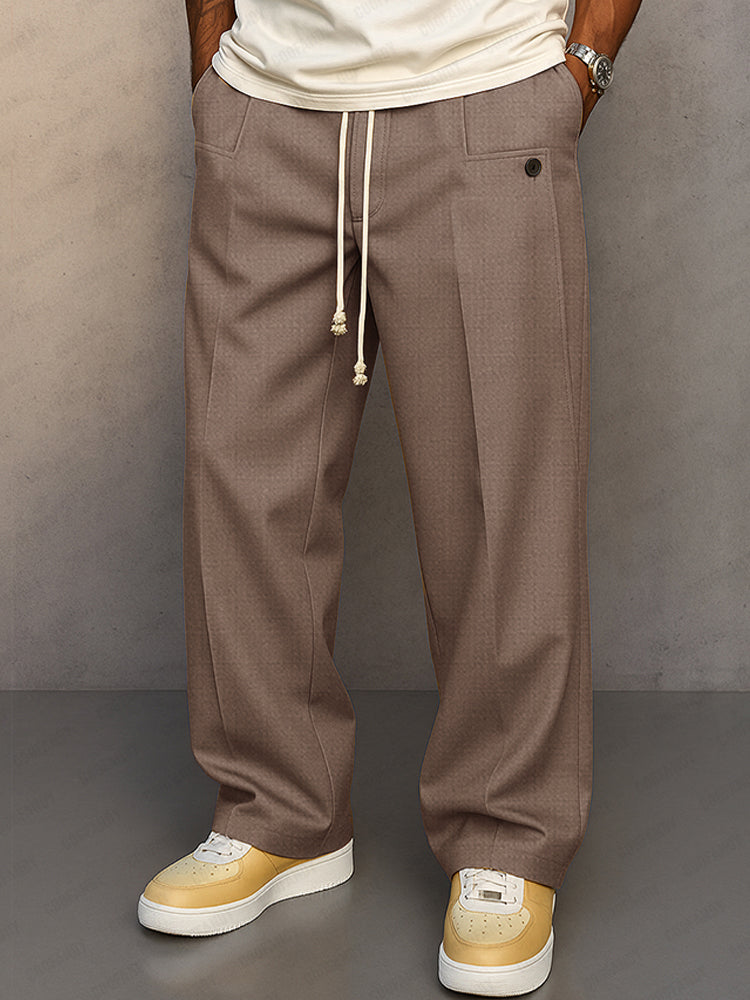 Wide Leg Pleated Trousers for Men – Drawstring Waist