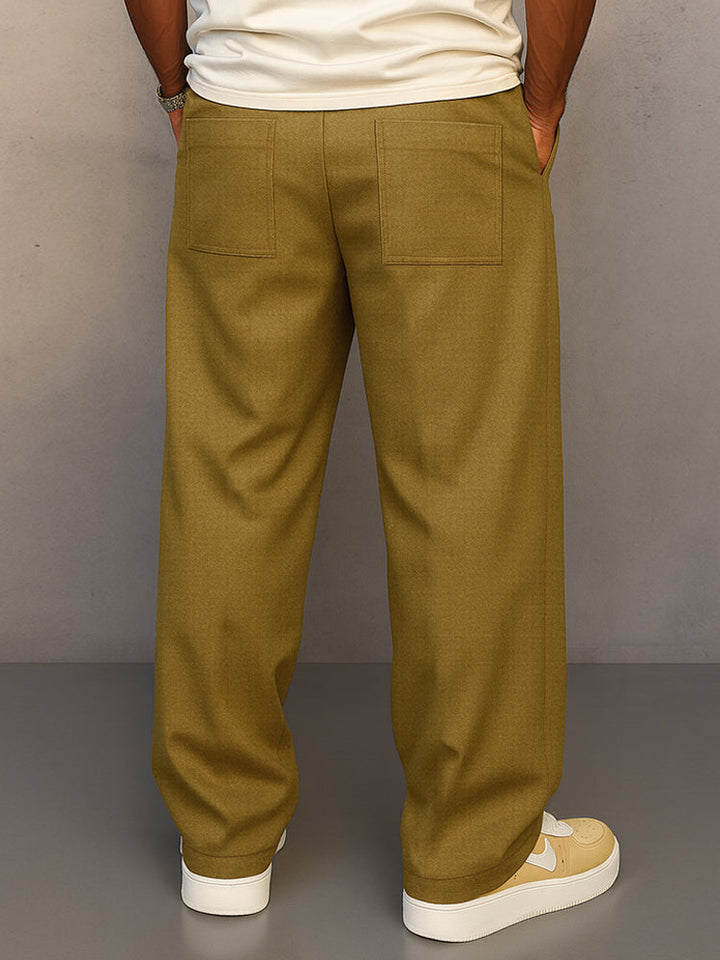 Wide Leg Pleated Trousers for Men – Drawstring Waist