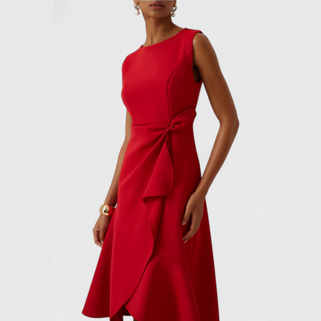 Women's Draped Asymmetric Midi Dress Sleeveless – Elegant Silhouette