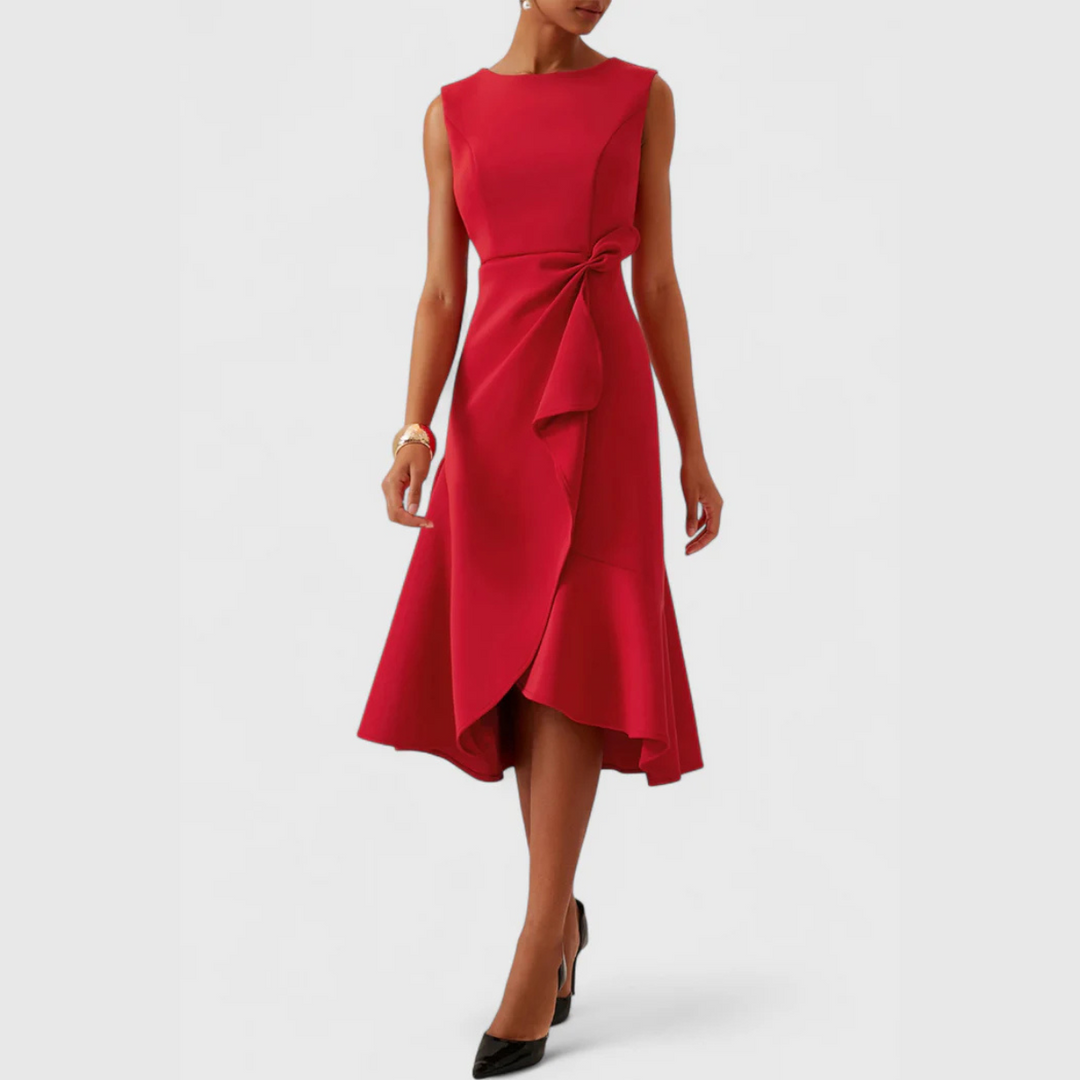 Women's Draped Asymmetric Midi Dress Sleeveless – Elegant Silhouette