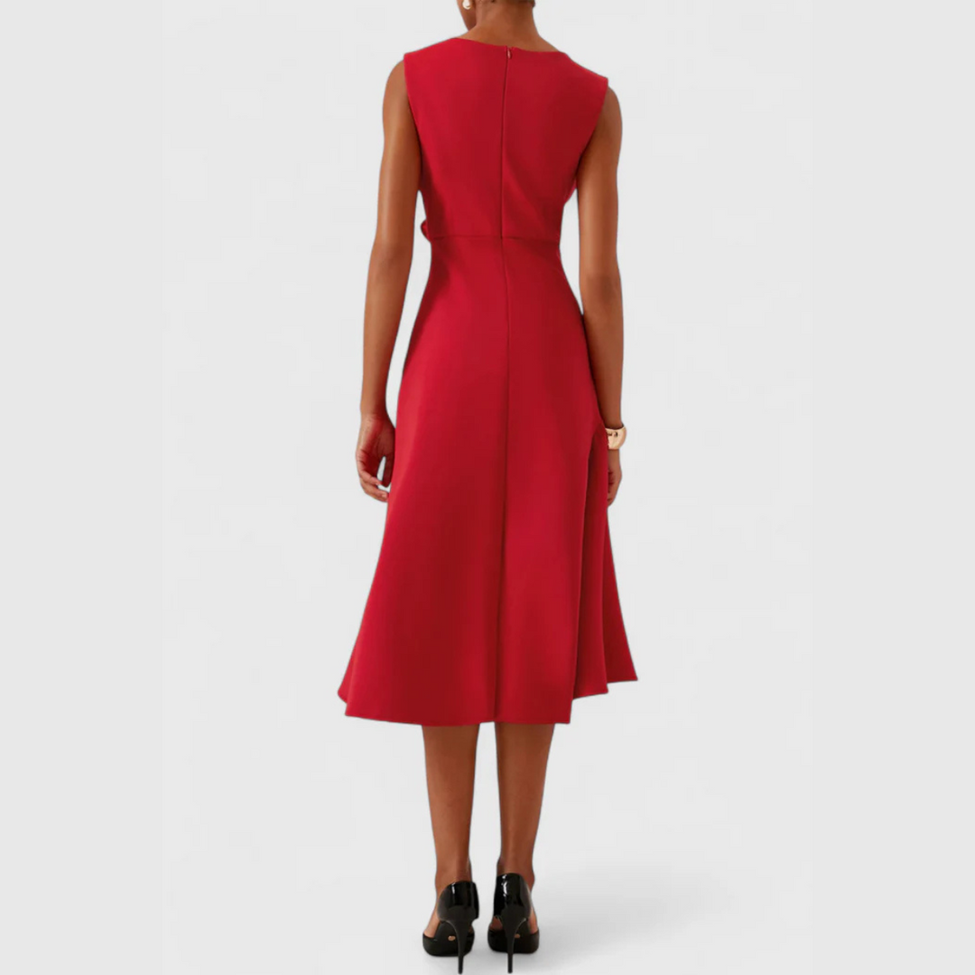 Women's Draped Asymmetric Midi Dress Sleeveless – Elegant Silhouette