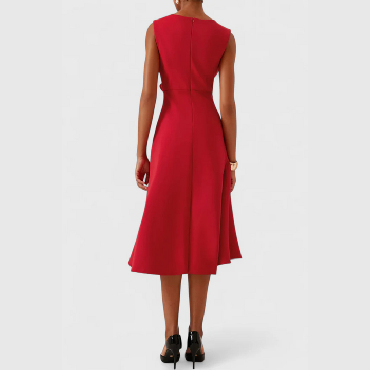 Women's Draped Asymmetric Midi Dress Sleeveless – Elegant Silhouette