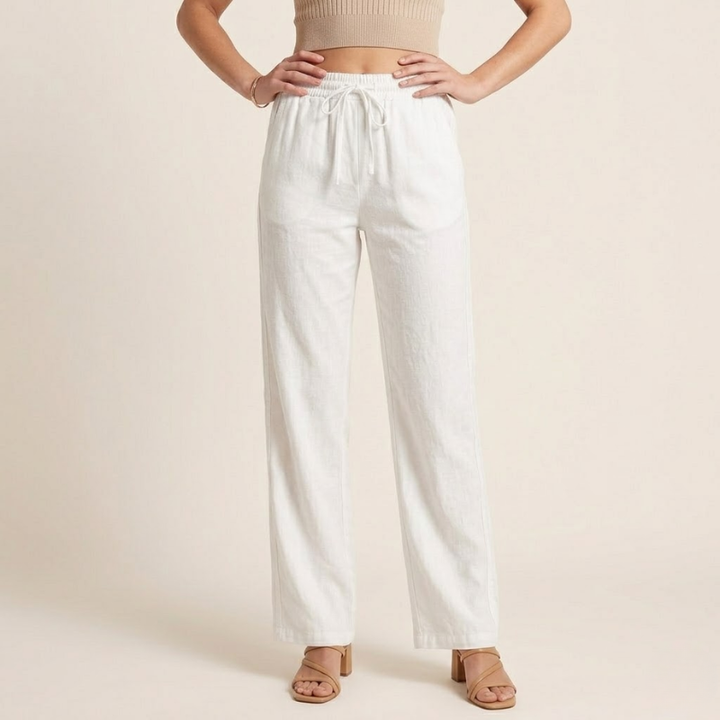 Wide Leg Linen Pants – Elastic Drawcord Waist Relaxed Fit