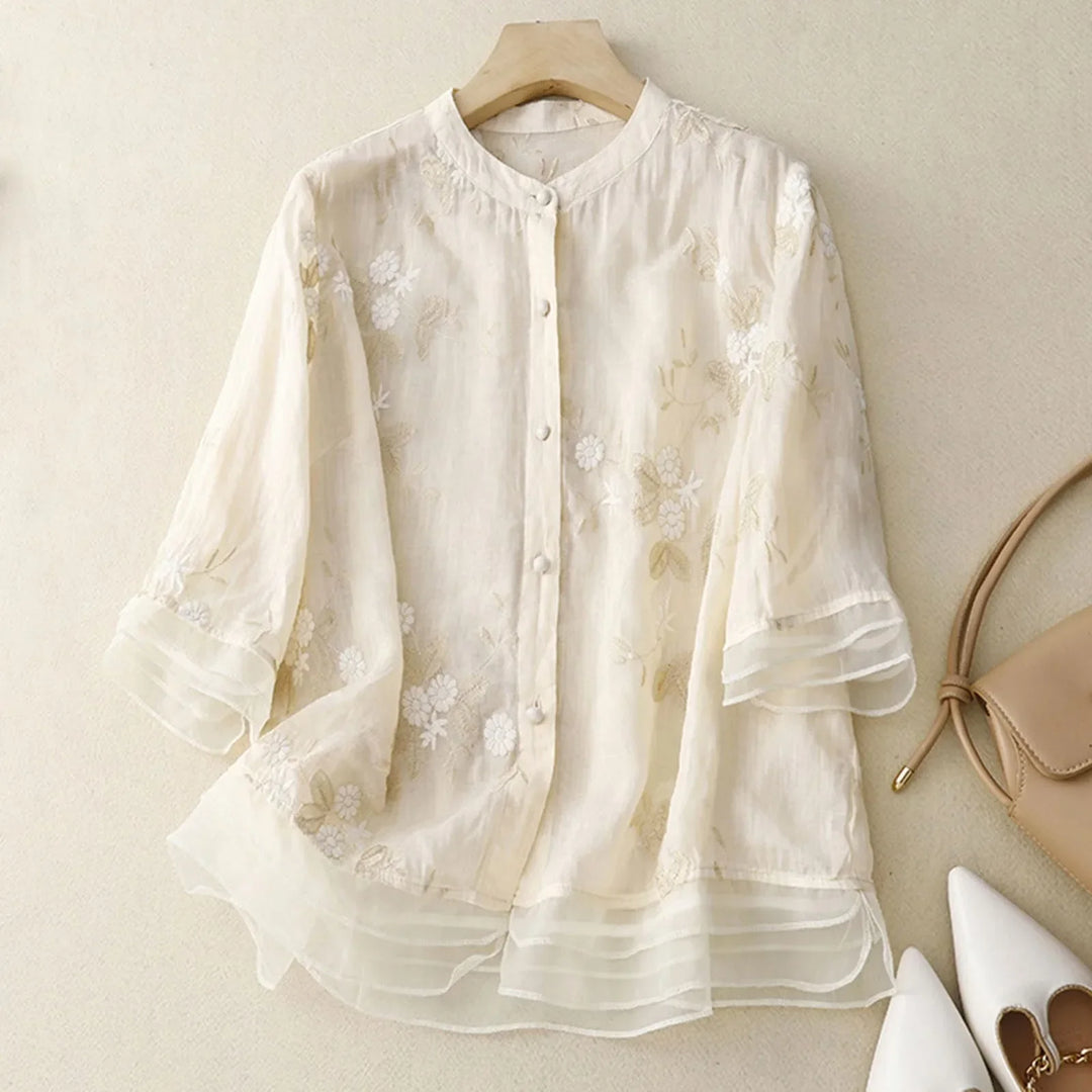 Embroidered Cotton Linen Women's Top Artisan Retro Heavy-Stitch Design