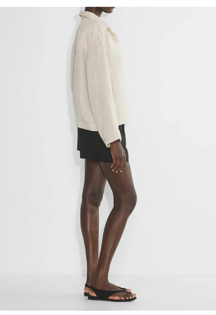 Women's 100% Linen Polo Collar Pullover – Relaxed Oversized Fit