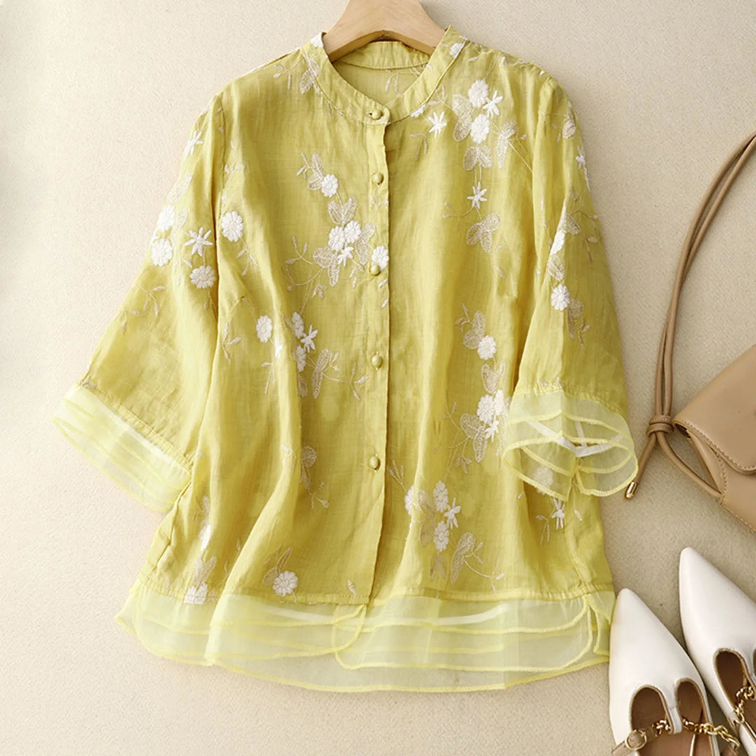 Embroidered Cotton Linen Women's Top Artisan Retro Heavy-Stitch Design