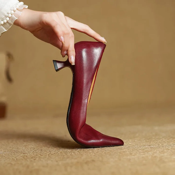 Women's Leather Pointed Toe Kitten Heel Pumps – Foam Padded Insole