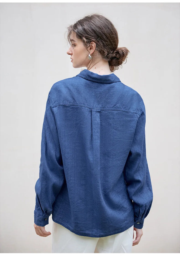 Women's Lyocell-Linen Blend Oversized Longline Shirt – Classic Collar
