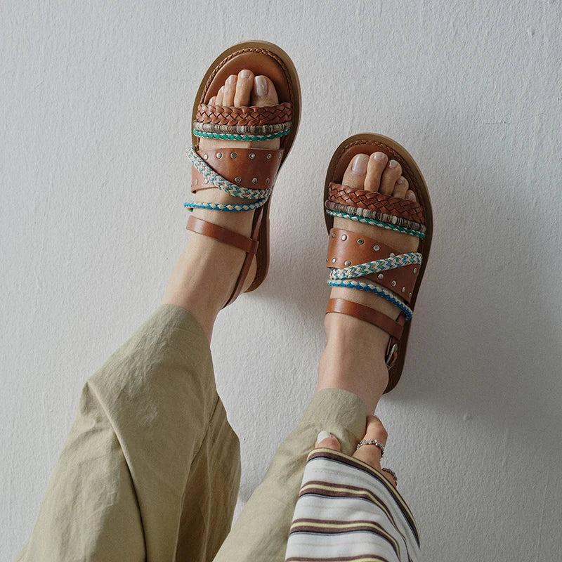 Women's Flat Gladiator Sandals – Braided Leather Slingback