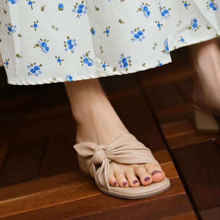 Women's Flat Slingback Sandals – Microfiber Leather Retro-Modern