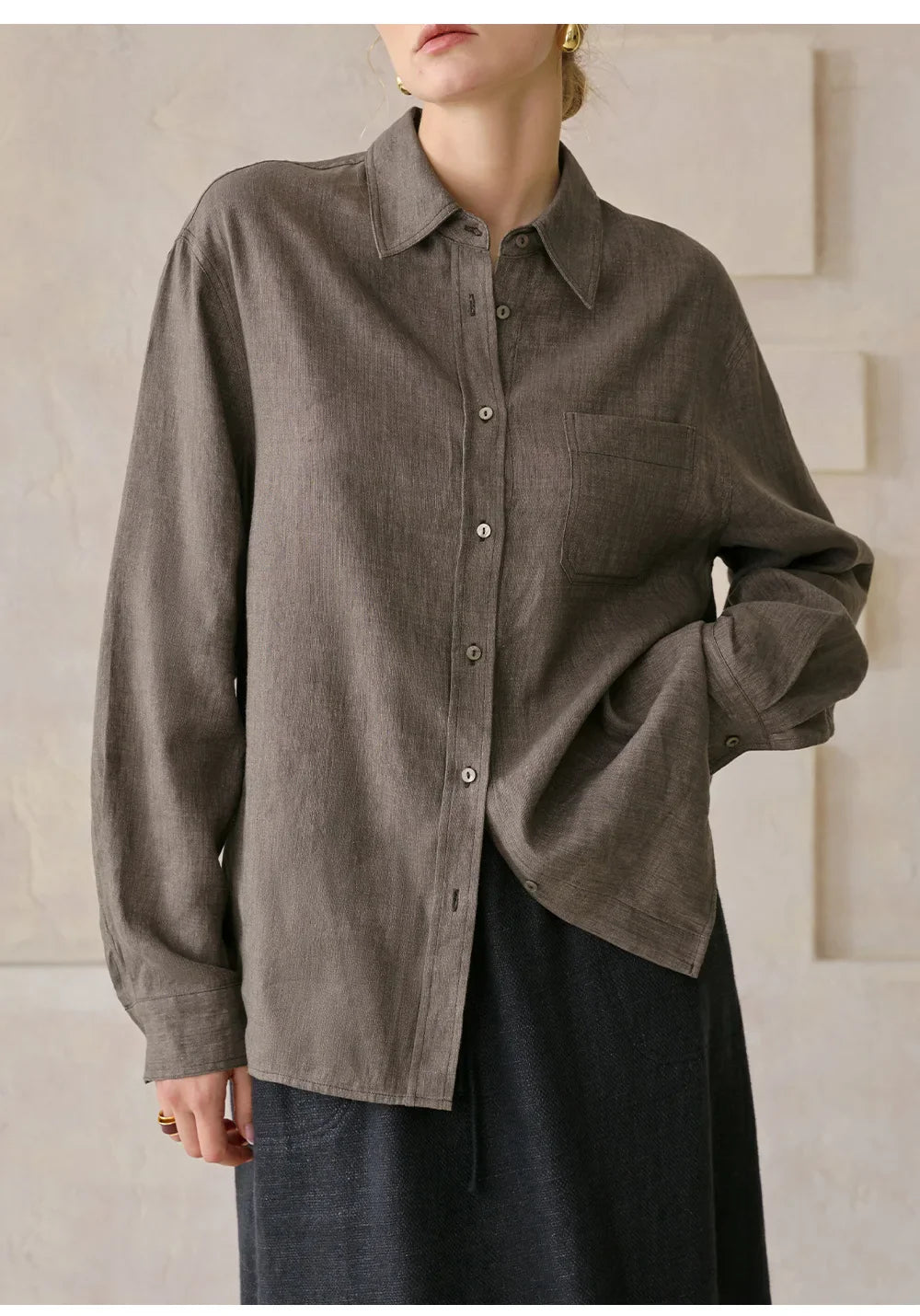 Women's Lyocell-Linen Blend Oversized Longline Shirt – Classic Collar