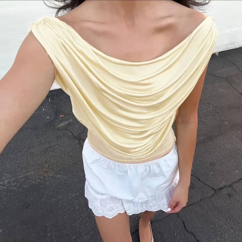 Off Shoulder Cropped Top – Sleeveless Open Back for Women