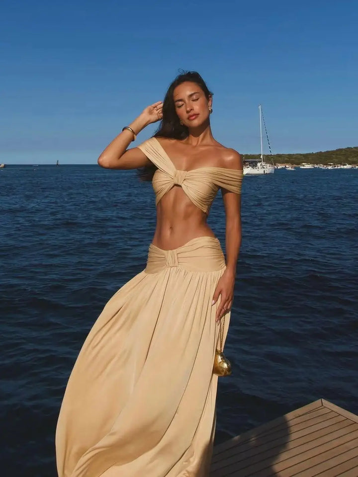 Women's Crop Top and Maxi Skirt Set – Sleeveless Two-Piece