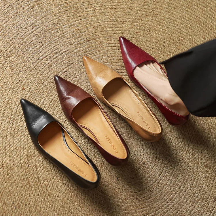 Women's Leather Pointed Toe Kitten Heel Pumps – Foam Padded Insole