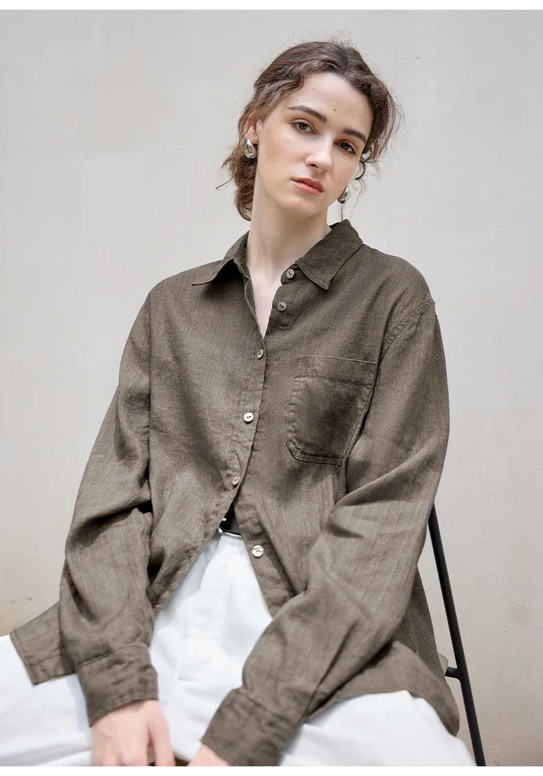 Women's Lyocell-Linen Blend Oversized Longline Shirt – Classic Collar