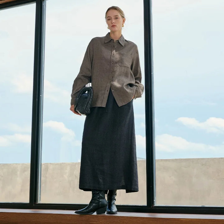 Women's Lyocell-Linen Blend Oversized Longline Shirt – Classic Collar