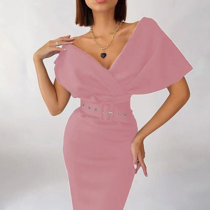 Women's Off-Shoulder Bodycon Midi Dress – Belted Sculpted Fit