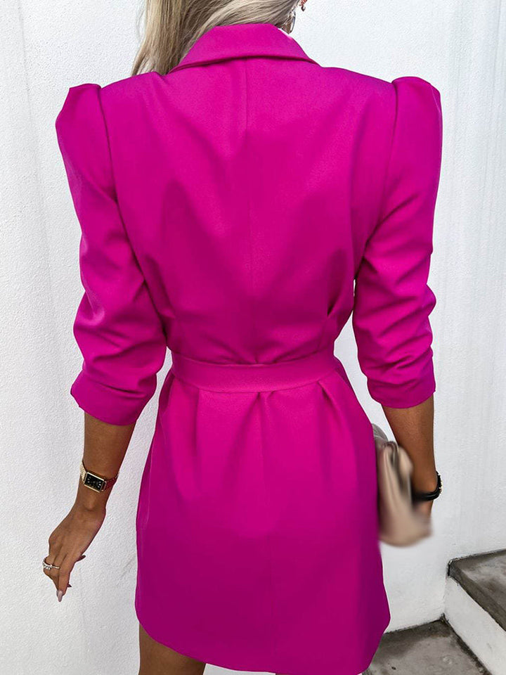 Women's Double-Breasted Blazer Mini Dress – Belted Structured Tailored