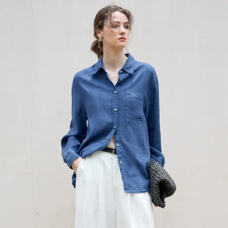 Women's Lyocell-Linen Blend Oversized Longline Shirt – Classic Collar