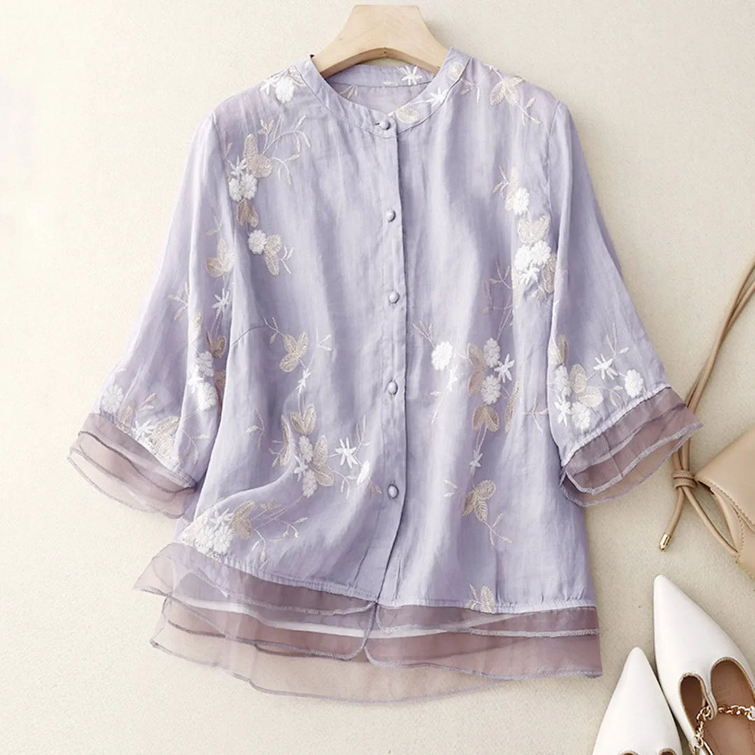 Embroidered Cotton Linen Women's Top Artisan Retro Heavy-Stitch Design
