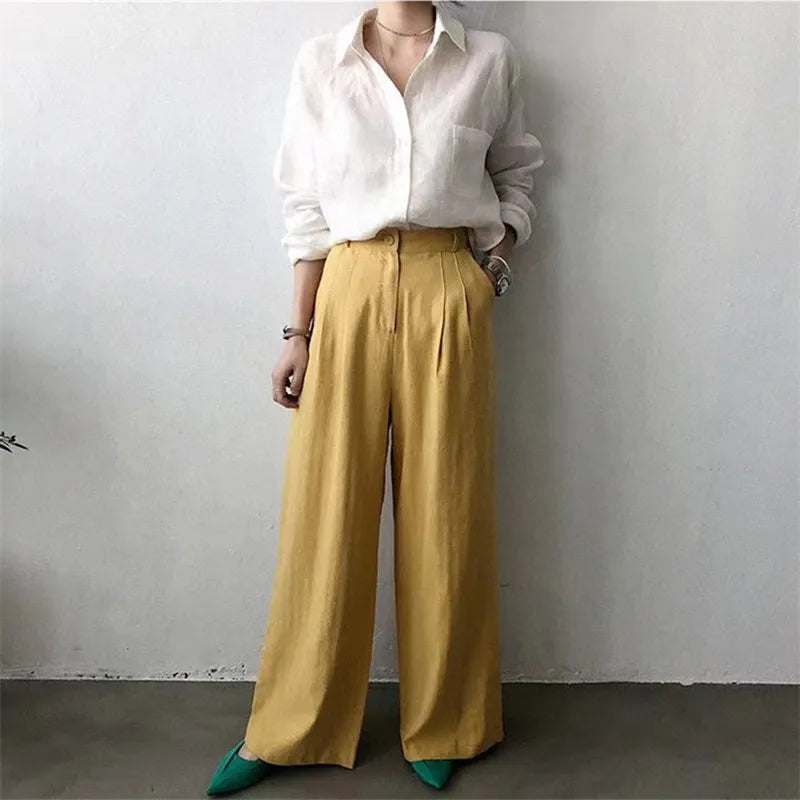 Women's Soft Linen Blend Open Collar Shirt – Relaxed Oversized Fit
